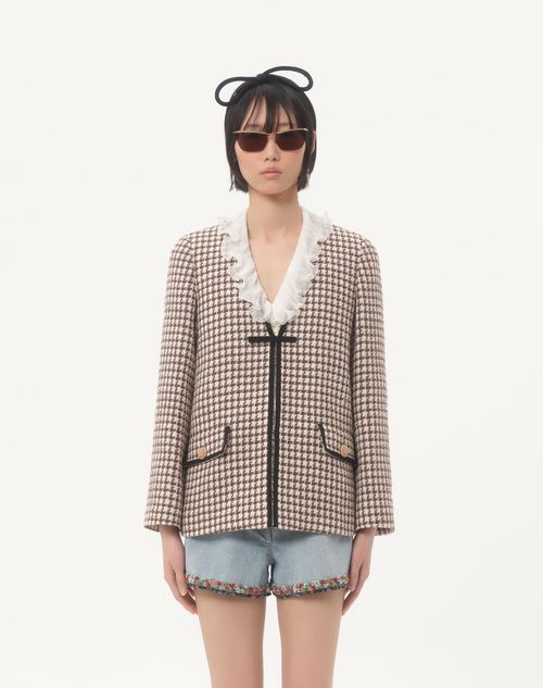 Valentino - Light Tweed Pied De Poule Jacket - Latte/testa Di Moro - Woman - Jackets And Blazers