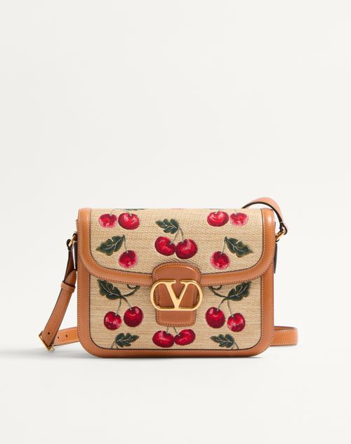 Valentino Garavani Garavani 9to5 Shoulder Bag In Jacquard Raffia With Cherryfic Motif Woman Natural/ In Natural/red