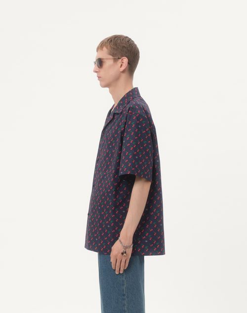 Valentino - Cotton Poplin Bowling Shirt With Cherryfic Print - Blue - Man - Shirts