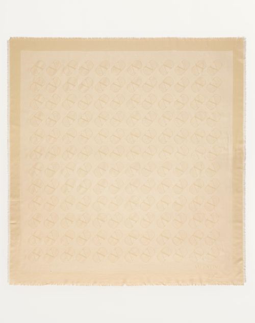 Valentino Garavani Vlogo Signature Shawl In Silk, Wool And Lurex Woman Beige/gold Uni In Beige/gold