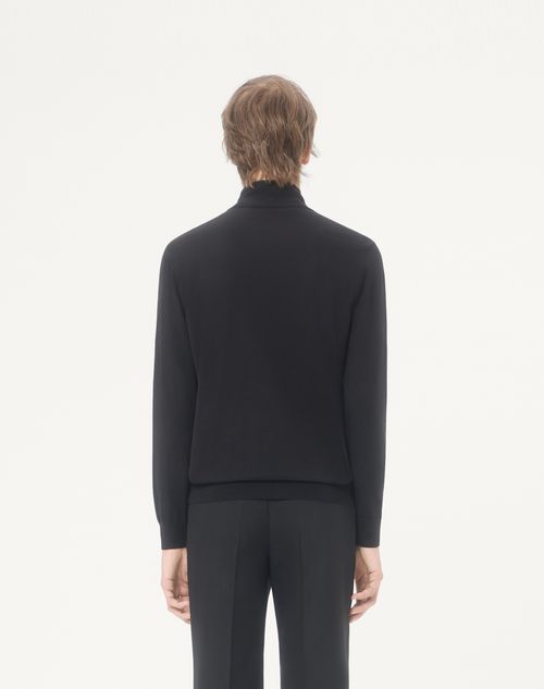 Valentino - Maglia Valentino In Lana Con Collo A Sciarpa E Ricamo Vlogo - Nero - Uomo - Maglieria