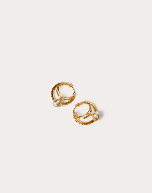 Valentino Garavani Vlogo Signature Metal Earrings With Swarovski® Pearls Woman Gold Uni