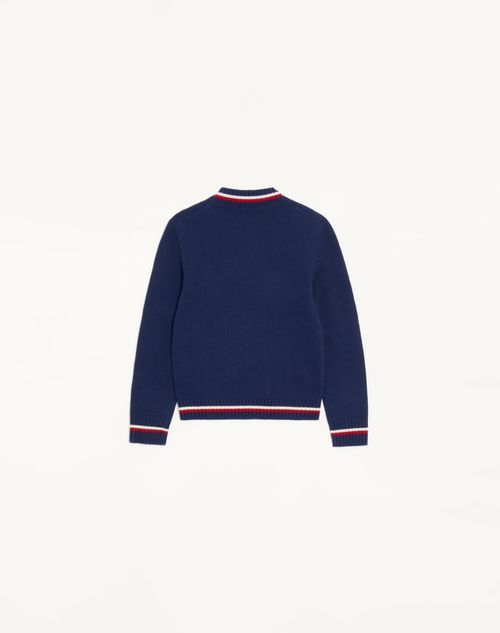 Valentino - Embroidered Wool Sweater - Blue/birch - Woman - Knitwear