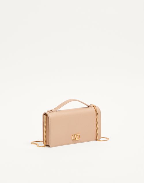 Valentino Garavani - Vlogo Signature Grainy Calfskin Wallet With Chain - Rose Sand - Woman - Wallets And Small Leather Goods