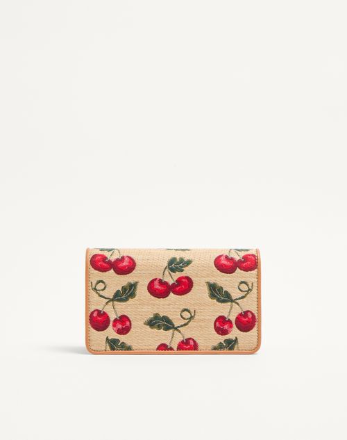 Valentino Garavani - Vlogo Signature Mini Shoulder Bag In Jacquard Raffia With Cherryfic Pattern - Natural/red - Woman - Clutches
