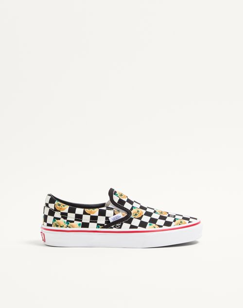 Valentino Garavani Valentino Garavani And Vans Slip-on Trainer In Fabric With Le Chat De La Maison Print And Vlogo Checkerboard Print Woman White/