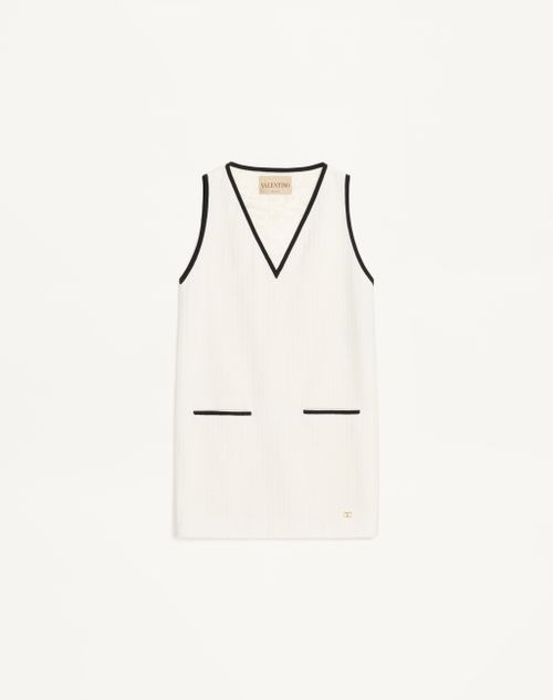 Valentino - Midi Dress In Canestrello Cotton Tweed - Latte/black - Woman - Dresses