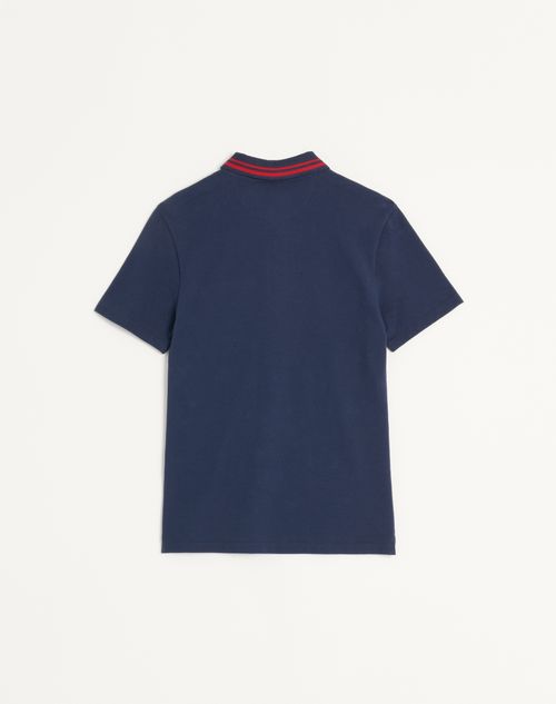 Valentino - Cotton Piqué Polo Shirt With Vg Embroidery - Blue - Man - T-shirts And Sweatshirts