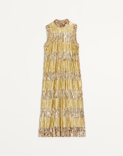 Valentino Embroidered Tulle Illusione Midi Dress Woman Bronze/silver 44