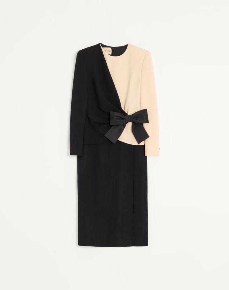 Valentino Women's Black/Birch Wool Crepe Midi Dress Woman 50