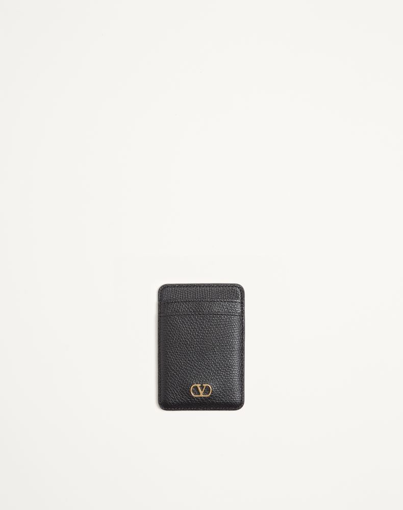 Valentino Garavani Vlogo Signature Magnetic Cardholder In Grainy Calfskin Woman B In ブラック