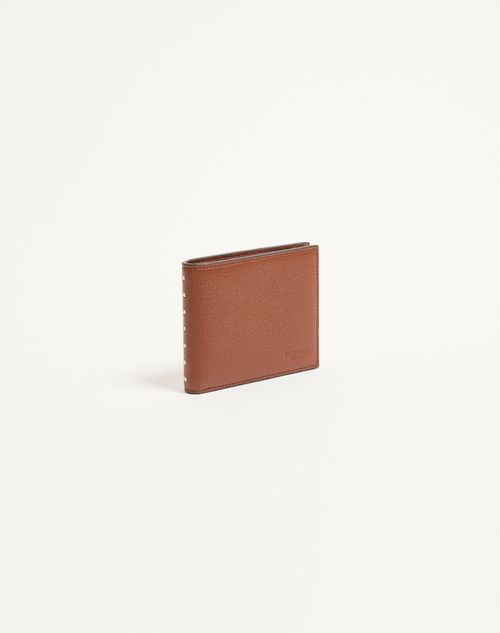 Valentino Garavani - Rockstud Wallet In Grainy Calfskin - Saddle Brown - Man - Wallets And Small Leather Goods
