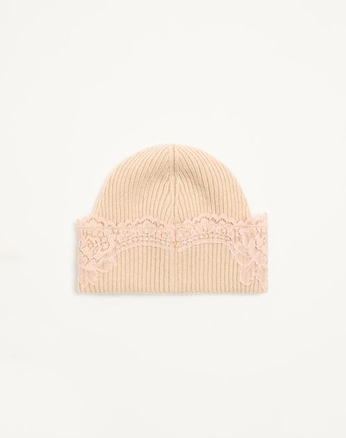 Valentino Garavani - Vlogo Signature Cashmere And Lace Beanie - Alabaster - Woman - Hats And Gloves