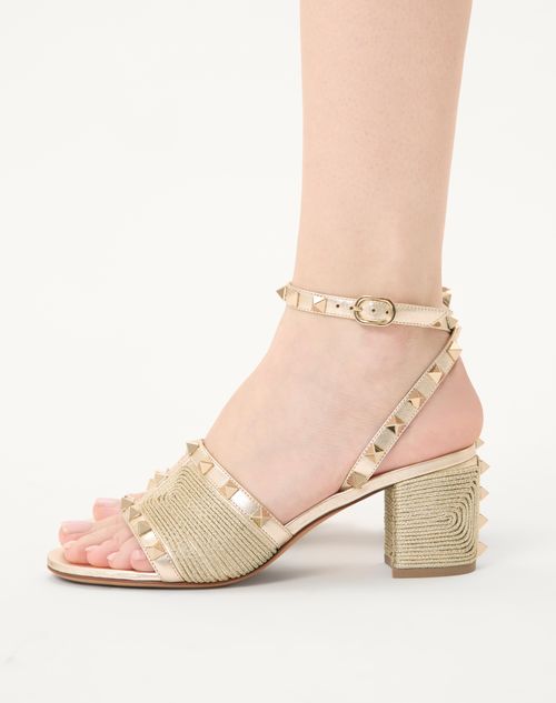 Valentino Garavani - Rockstud Sandal In Laminated Nappa With Cornely Embroidery 60mm - Platinum - Woman - Sandals