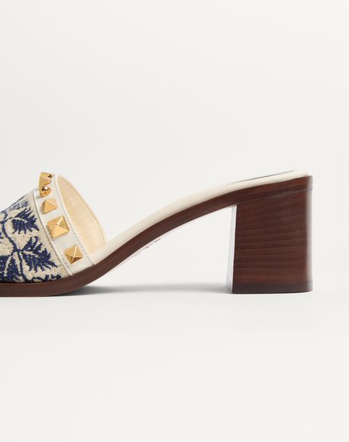 Valentino Garavani - County Slide Sandal In Calfskin With Grape Embroidery 60mm - Ivory/natural/blue - Woman - Sandals