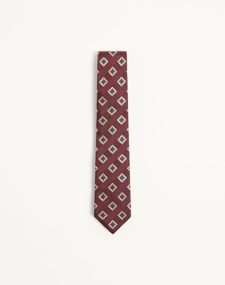 Valentino Garavani Men's Bordeaux/Multicolour Valentie Patterned Tie In Silk, Wool, And Jacquard Man Uni