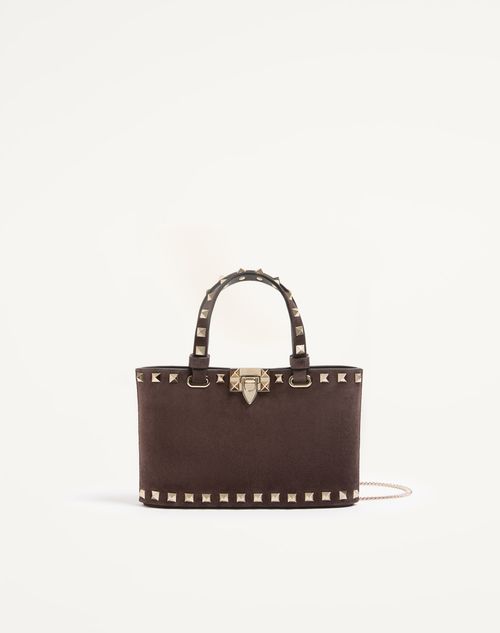 Valentino Garavani - Rockstud Mini-einkaufstasche Aus Wildleder - Ebenholz - Frau - Shopper Taschen