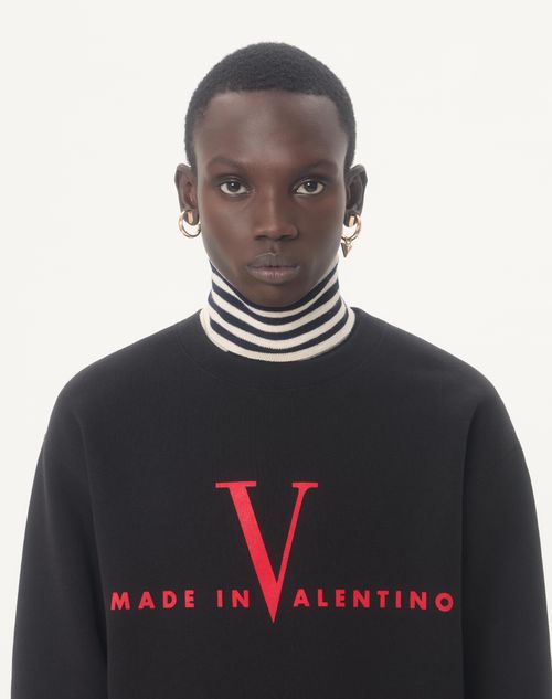 Valentino - Valentino Cotton Crewneck Sweatshirt With Made In Valentino Print - Black/red - Man - Tshirts And Sweatshirts