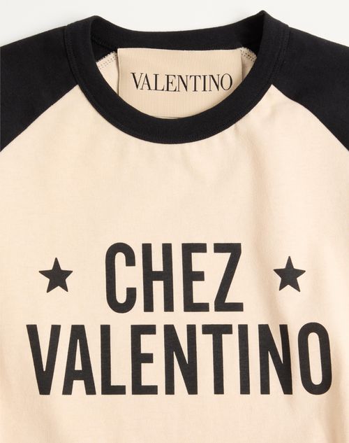 Valentino - Cotton T-shirt With Chez Valentino Print - Butter/black - Man - T-shirts And Sweatshirts