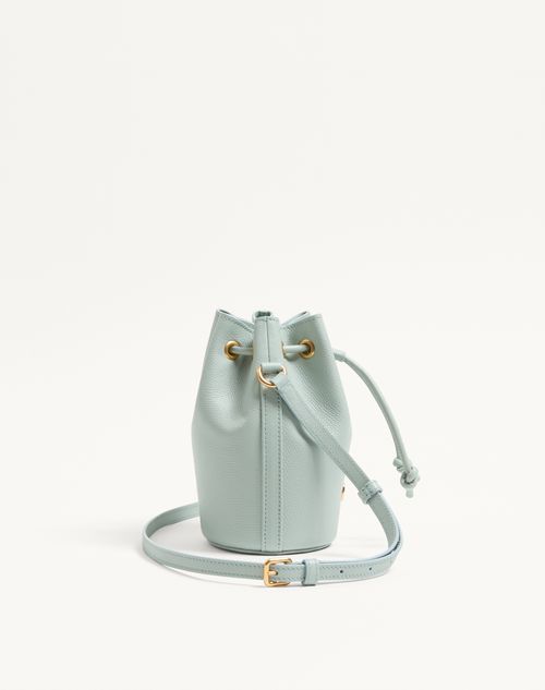 Valentino Garavani - Mini Sac Seau Vlogo Signature En Cuir De Veau Grainé - Ciel Gris - Femme - Sacs Porté Épaule
