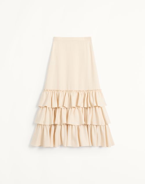 Valentino Shantung Ruffled Midi Skirt In Cream