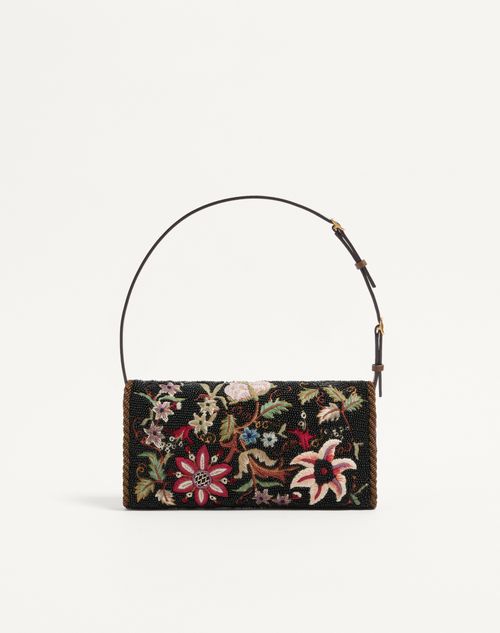 Valentino Garavani - Valentino Garavani Devain Embroidered Small Shoulder Bag - Black/multicolor - Woman - Shoulder Bags