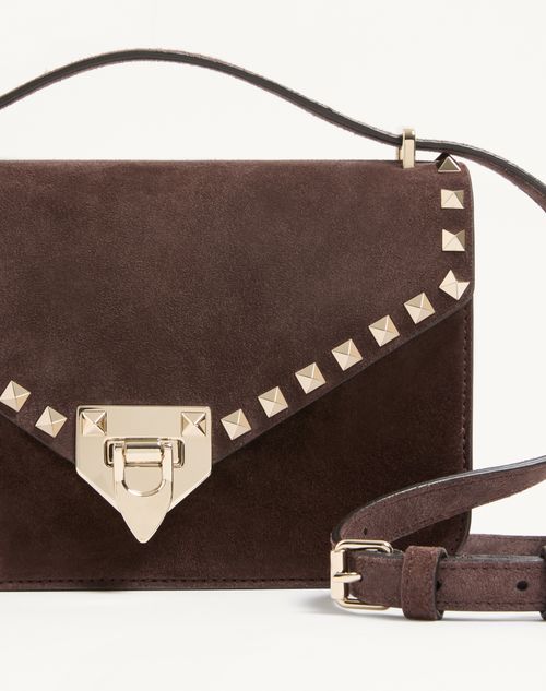Valentino Garavani - Valentino Garavani Rockstud Small Shoulder Bag In Suede - Ebony - Woman - Shoulder Bags