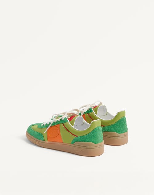 Valentino Garavani - Upvillage Low Top Sneaker In Crust Leather And Nylon - Green Briar/chartreuse/pumpkin/coral - Man - Sneakers