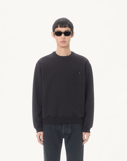 Valentino - Valentino Cotton Sweatshirt With Vgold - Black - Man - T-shirts And Sweatshirts