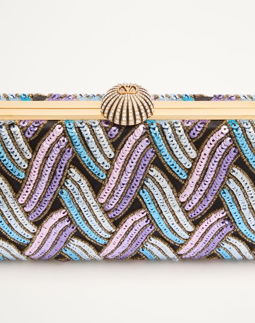 Valentino Garavani - Valentino Garavani Carry Secrets Satin Minaudiere With Geometric Motif Embroidery - Multicolour/crystal - Woman - Clutches