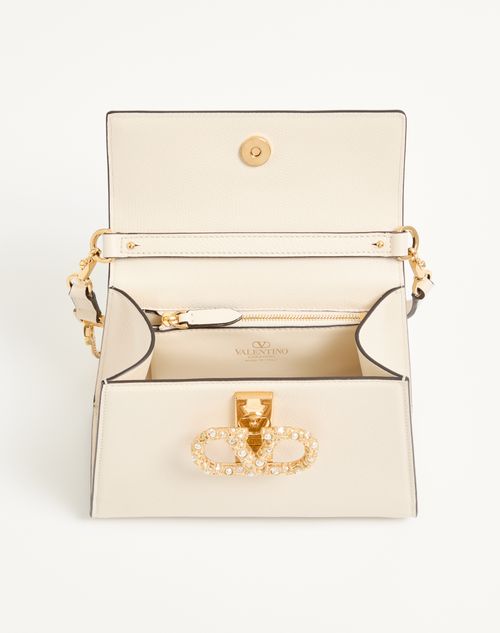Valentino Garavani - Valentino Garavani Vsling Small Handbag In Grainy Calfskin With Jewel Logo - Ivory - Woman - Top Handle Bags