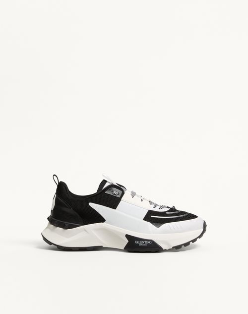 Valentino Garavani True Act Low Top Trainer In Mesh And Rubberised Fabric Man Black/white 40.5