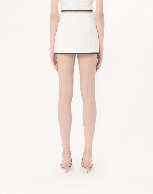 Valentino - Mini Skirt In Cotton Tweed Canestrello - Latte/black - Woman - Skirts