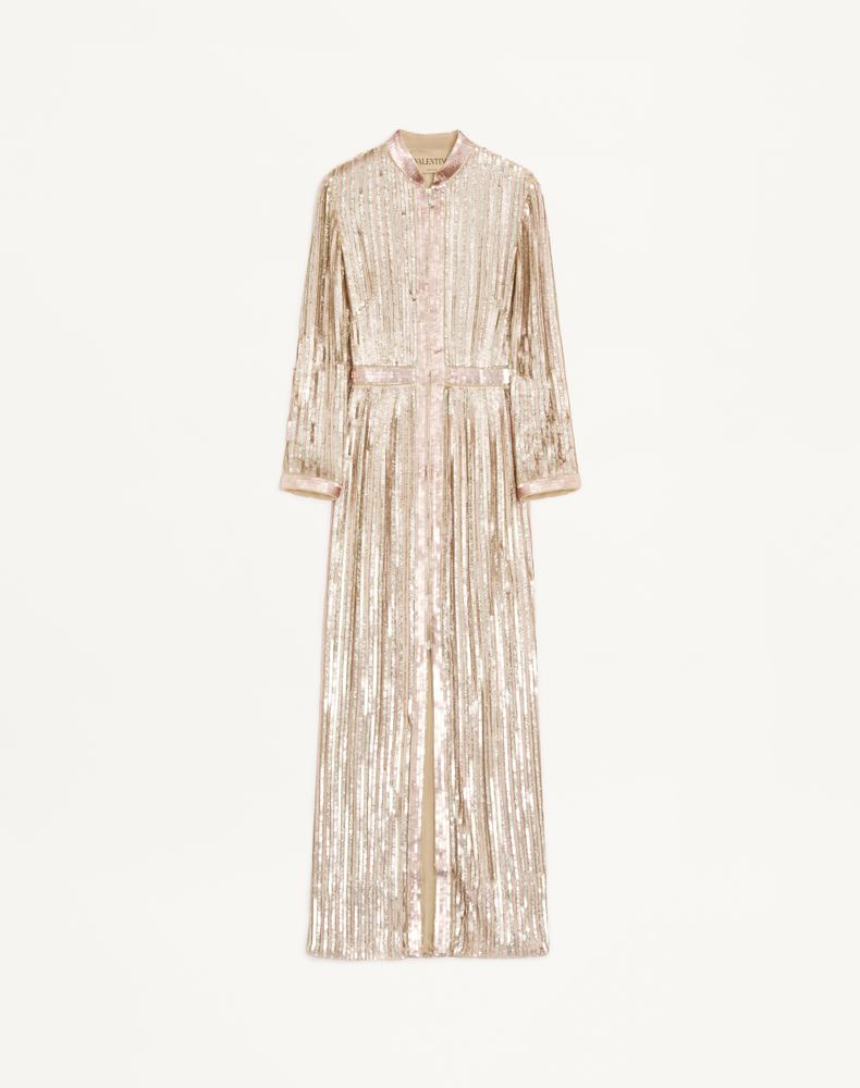 Valentino Women's Silver/Pink Embroidered Chiffon Dress Woman 46