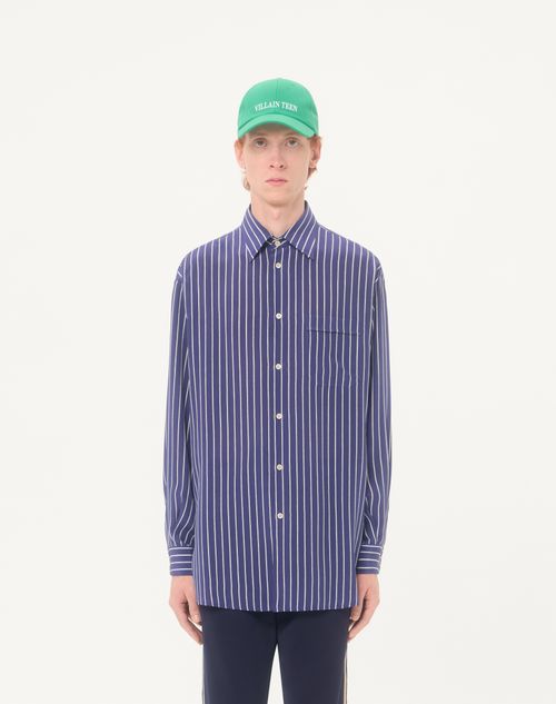 Valentino - Valentino Silk Crepe De Chine Shirt With All-over Hypestripe Print - Indigo/ivory - Man - Shirts