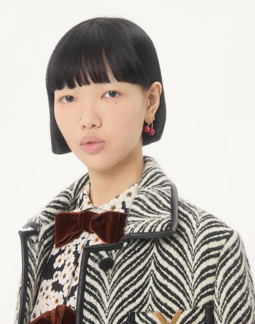 Valentino Garavani - Cherryfic Metal And Enamel Earrings - Antique Brass/red - Woman - Jewelry