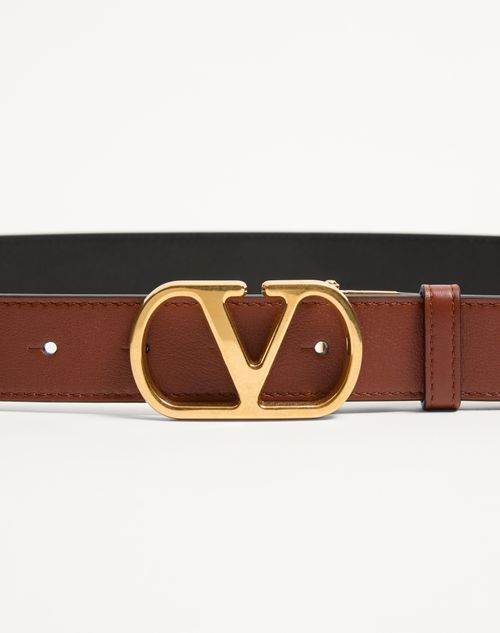 Valentino Garavani - Vlogo Signature Reversible Shiny Calfskin Belt - 30mm / 1.2 In. - Black/deep Caramel - Woman - Belts