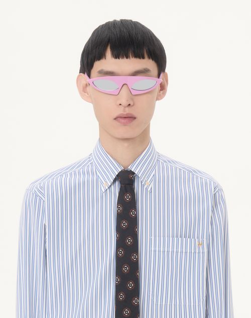 Valentino - Valentino Cotton Poplin Shirt With Vgold Stripes - Ivory/blue - Man - Shirts