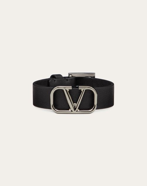 Vlogo Signature Leather Bracelet for Man in Black/pure Red 