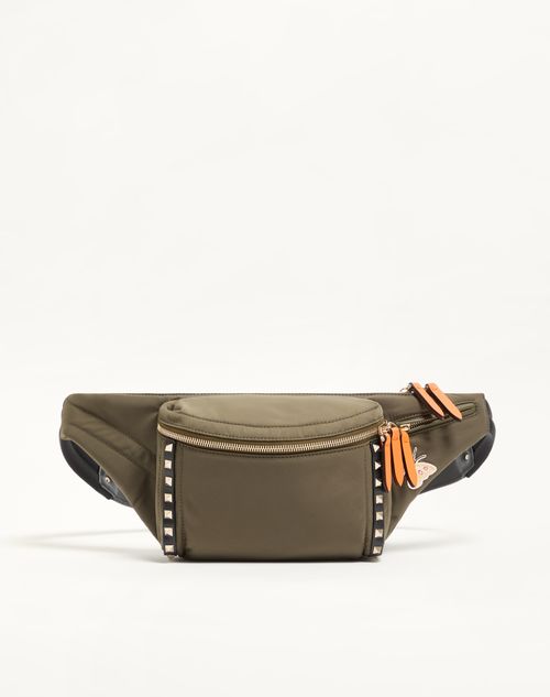 Valentino Garavani - Stud Up Waist Bag In Technical Fabric - Military Green - Man - Belt Bags