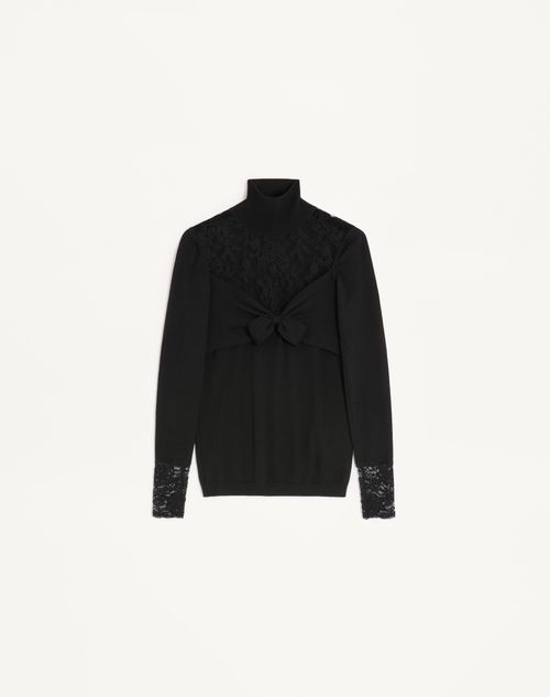 Valentino - Wool Jumper With Lace - Black - Woman - Knitwear