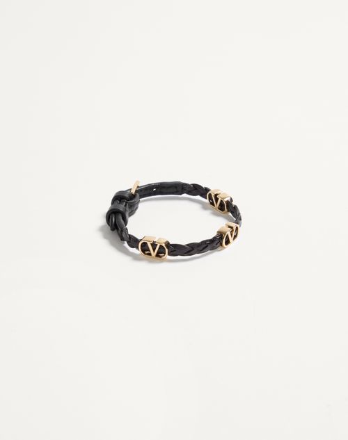 Valentino Garavani - Vlogo Signature Braided Calfskin Bracelet - Black - Woman - Jewelry