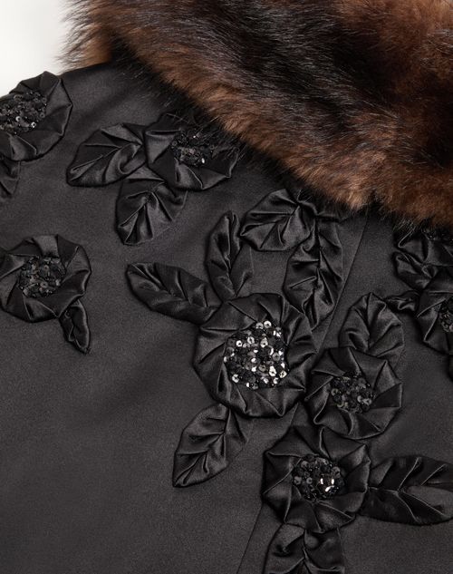 Valentino - Embroidered Duchesse Cape - Black - Woman - Coats And Outerwear