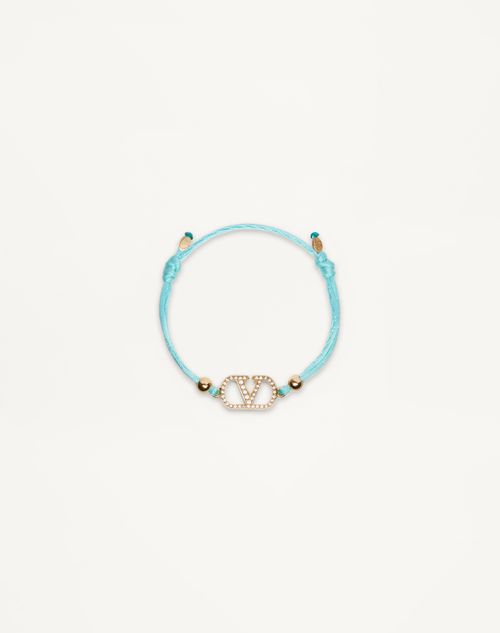 Valentino Garavani Valentino Garavani Vlogo Signature Bracelet In Cotton And Swarovski Crystals Woman Turquoise/crystal Onesize