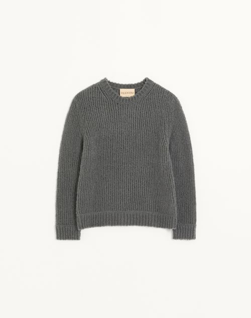 Valentino - Valentino Sweater In Wool And Nylon Blend With Studded Leather Loop - Dark Grey - Man - Knitwear