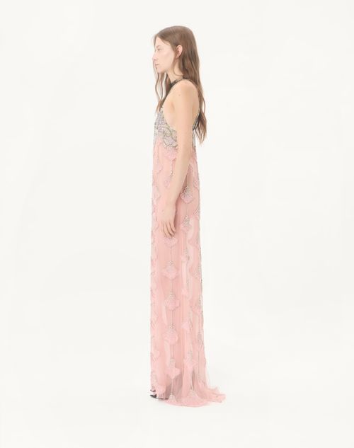 Valentino - Long Dress In Embroidered Tulle Illusione - Pink/silver - Woman - Gowns