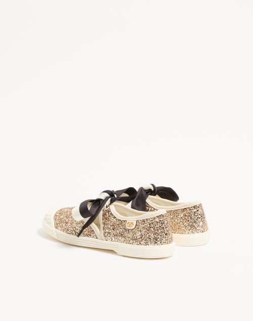 Valentino Garavani - Bay By Bay Ballerina Sneakers In Glitter Fabric - Gold/ivory - Woman - Sneakers