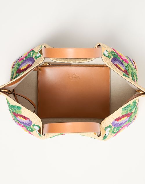 Valentino Garavani - Cabas Moyen En Raphia Avec Broderie Florale - Naturel/multicolore - Femme - Cabas