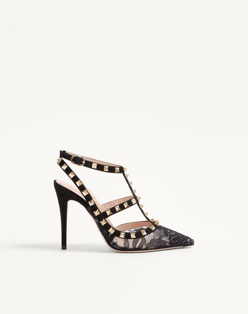 Valentino Garavani - Rockstud Lace Pump With Straps 100mm - Black - Woman - Pumps