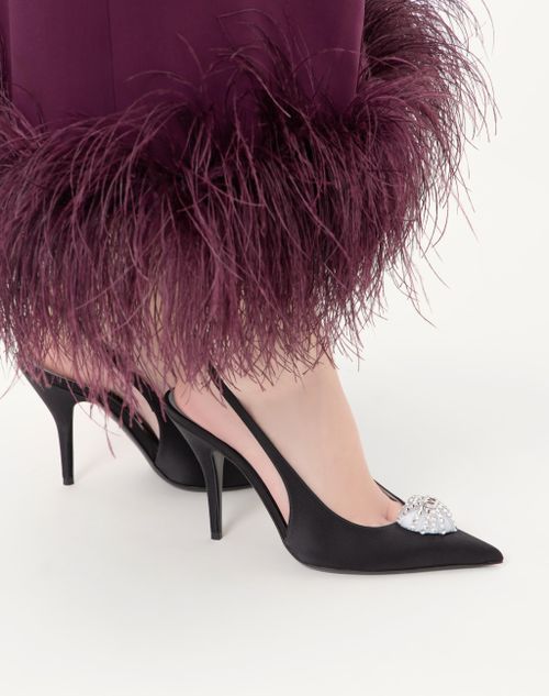 Valentino Garavani - Coeur Royal Satin Slingback Pump 100mm - Black/crystal - Woman - Pumps And Slingbacks